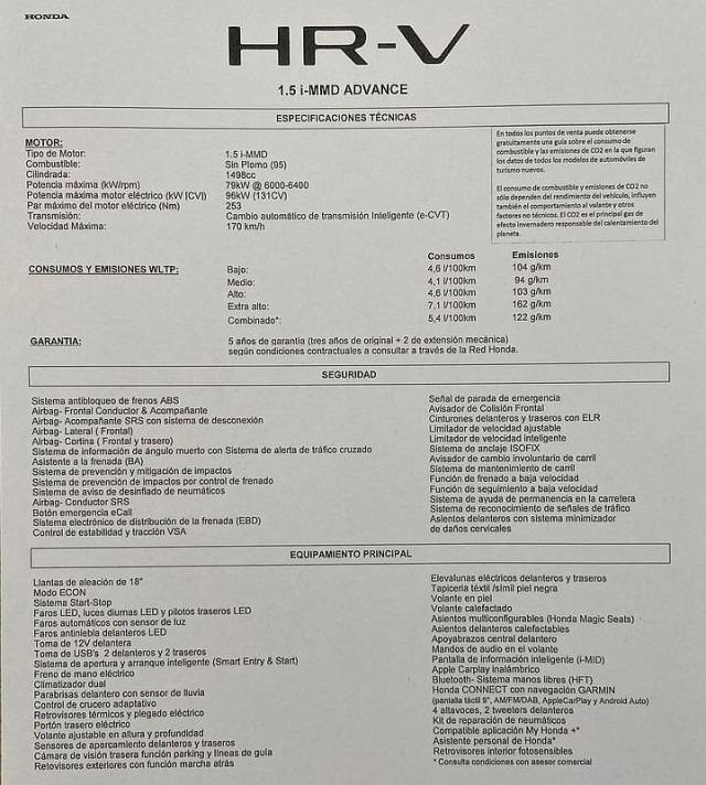 Honda Hr-v 1.5 i-MMD 4x2 Advance